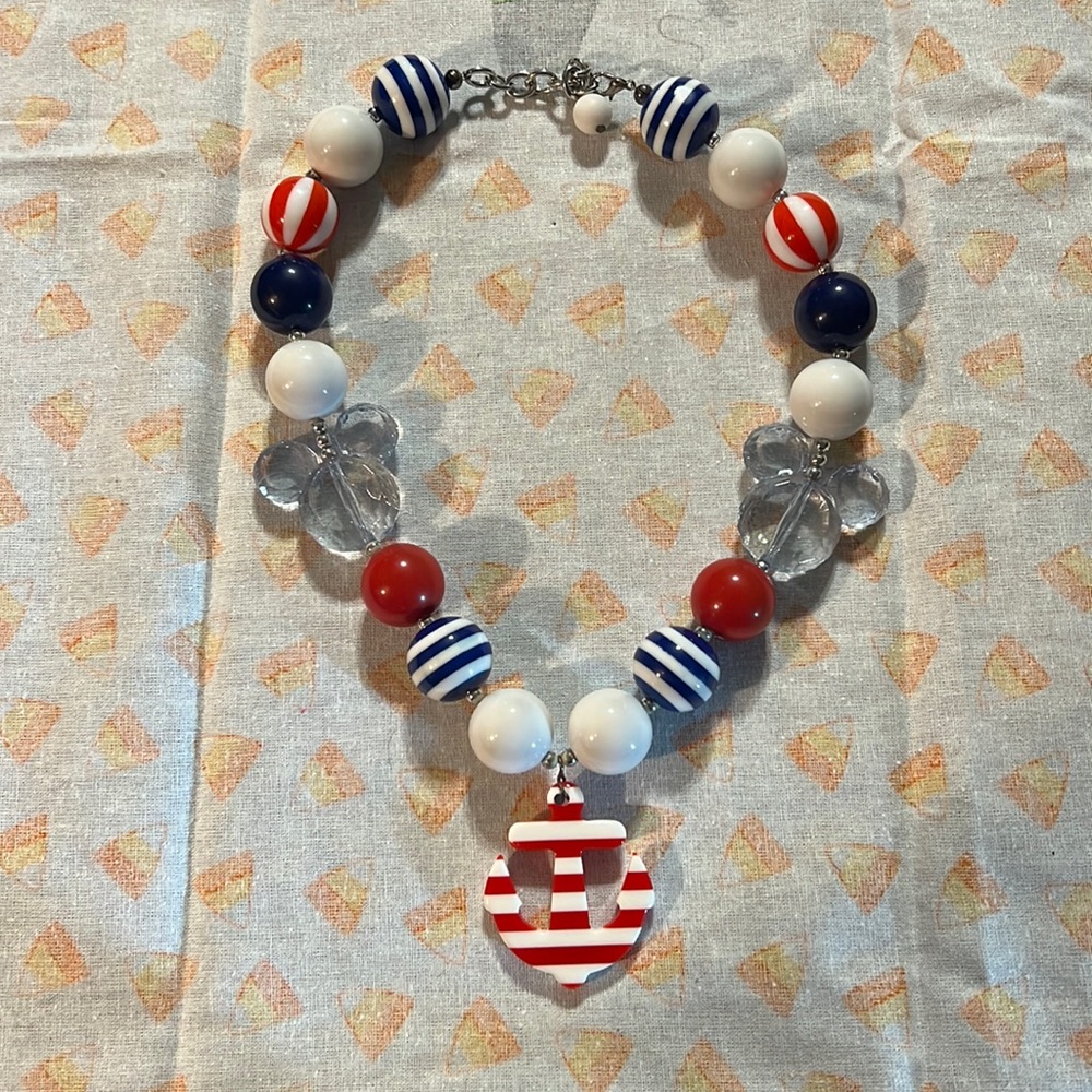 Chunky Beaded Disney Mickey Minnie Mouse Anchor Necklace